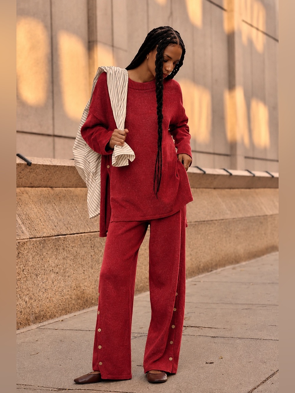 NWOT Free People Button Up Sweater Set in Red